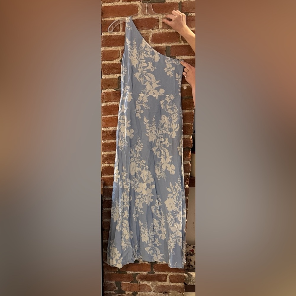 Reformation One Shoulder Blue Floral Dress